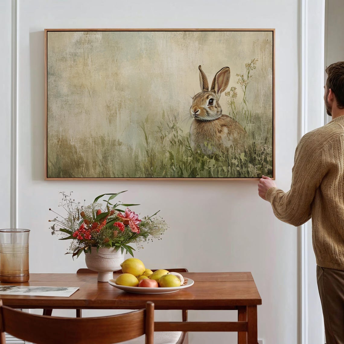 Adorable Brown Bunny Rabbit Meadow Grass Rustic Wildlife Wall Art - Image 4