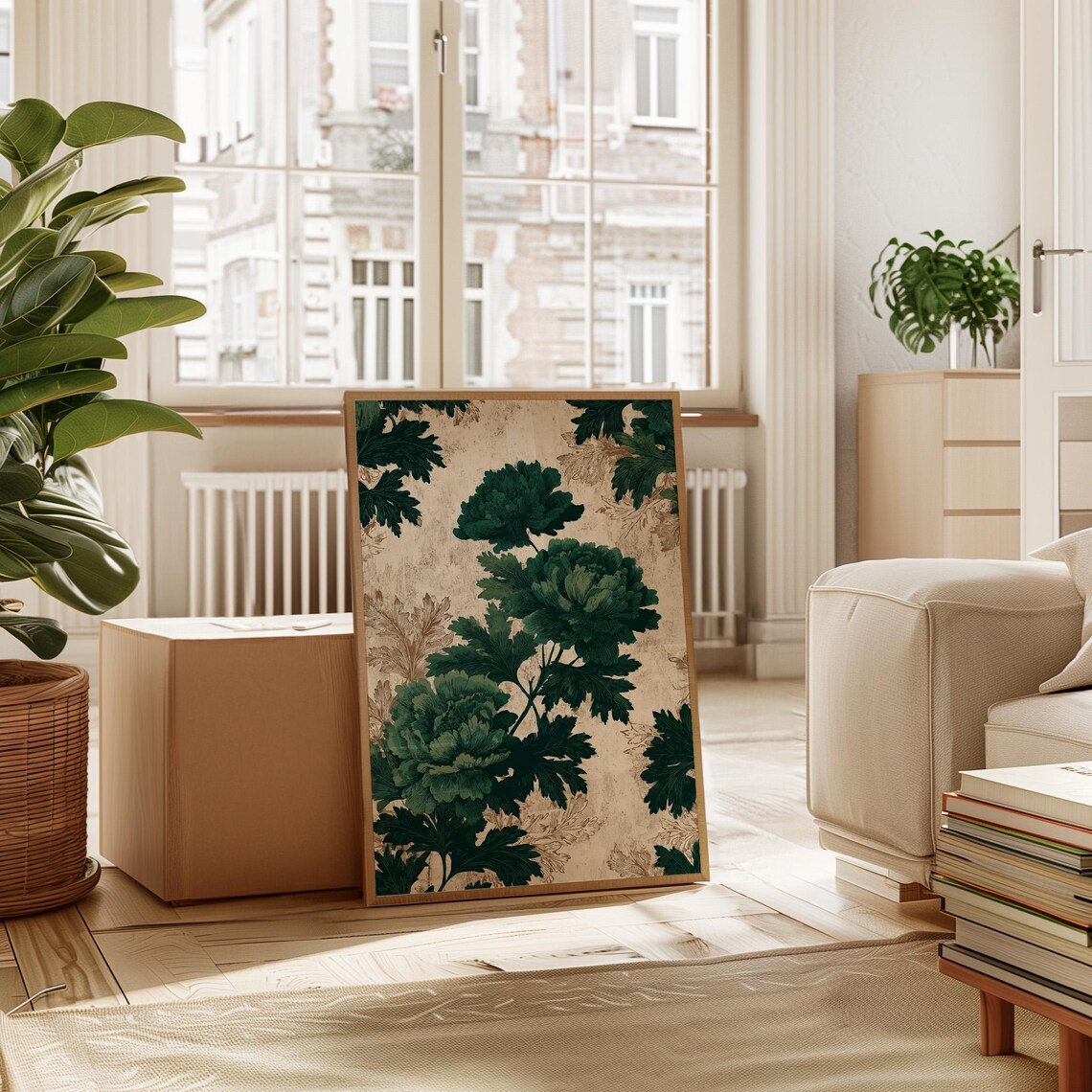 Vintage Green Peony Canvas Botanical Floral Wall Art