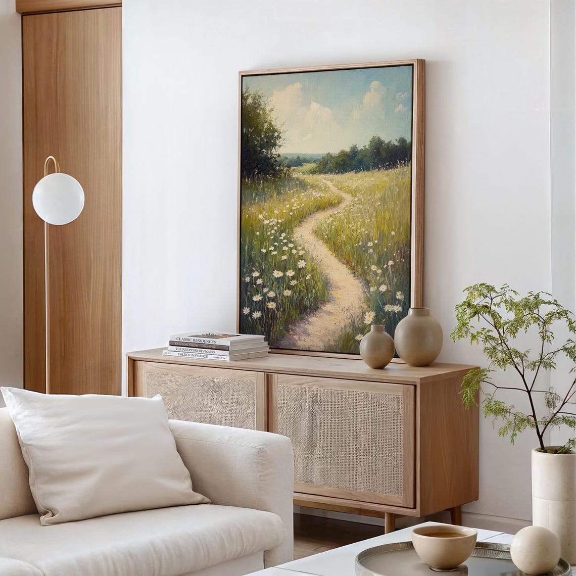 Winding Meadow Path Through Daisies Sunny Countryside Art Print - Image 6