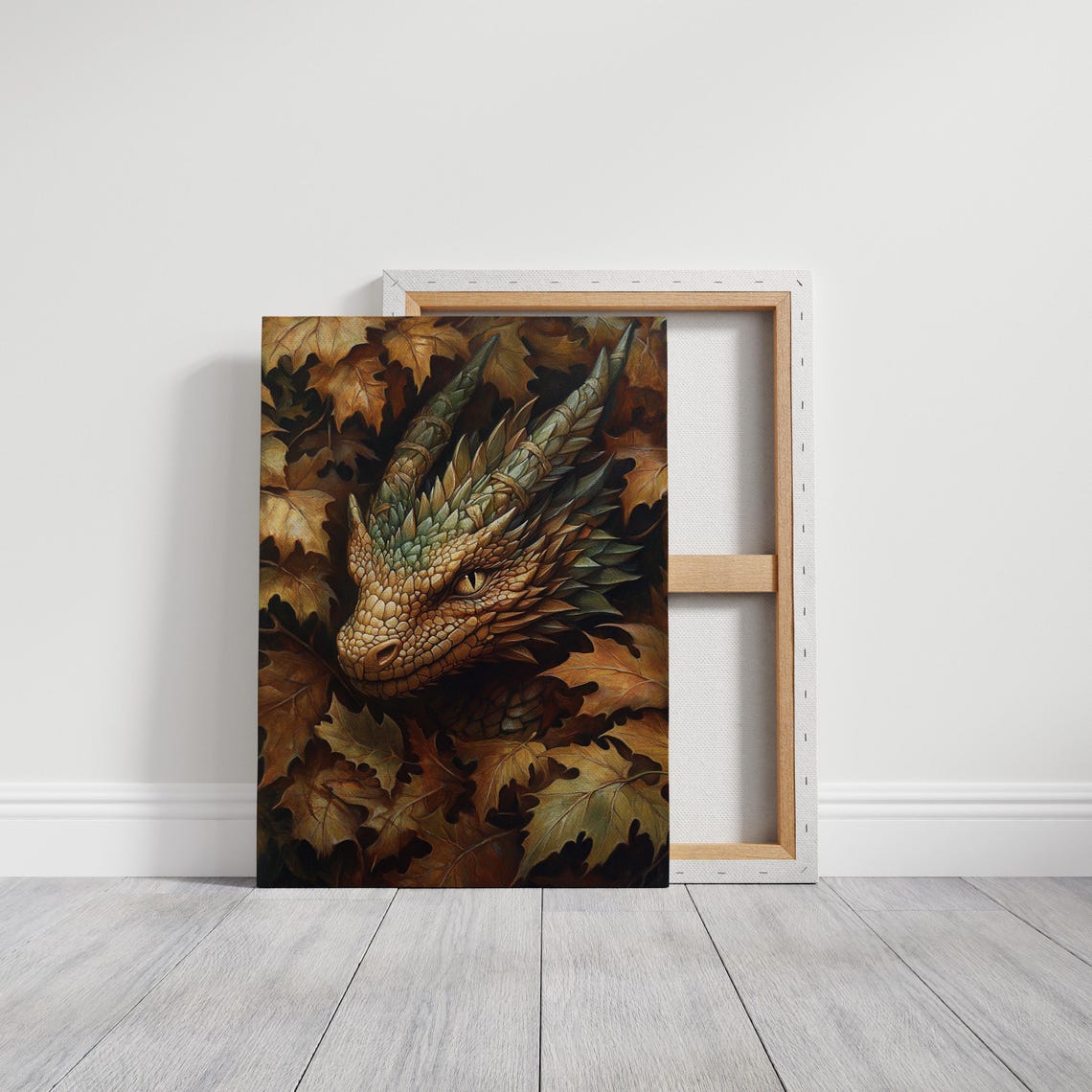 Sleeping Dragon Hidden Among Autumn Oak Leaves Artwork Poster - Image 7