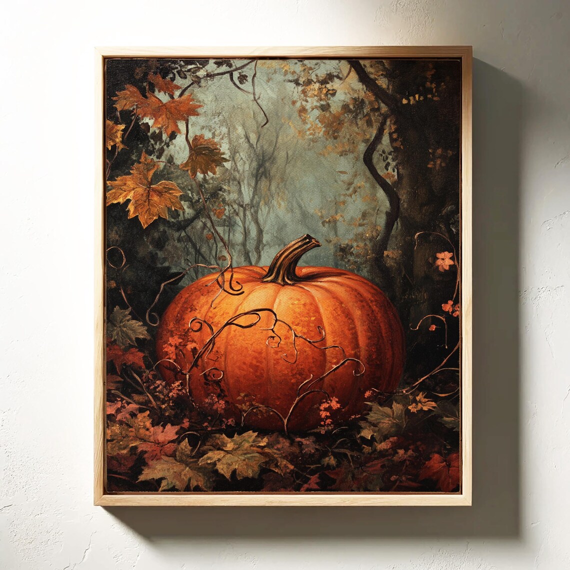 Rustic Autumn Pumpkin Art Print, Fall Leaves Charm - Image 3