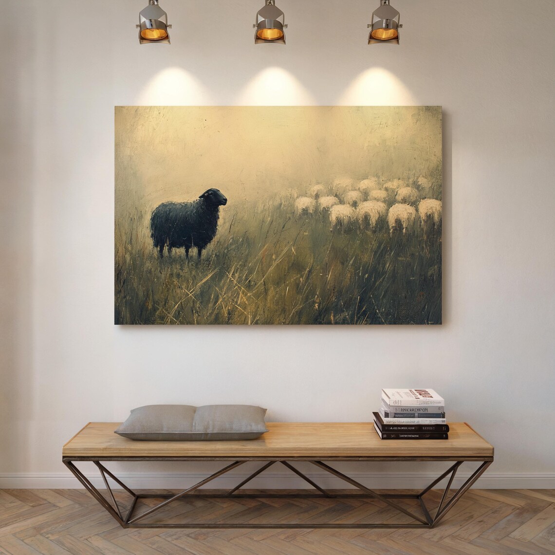 Black Sheep Standing in a Golden Field Moody Rustic Farmhouse Poster - Image 5