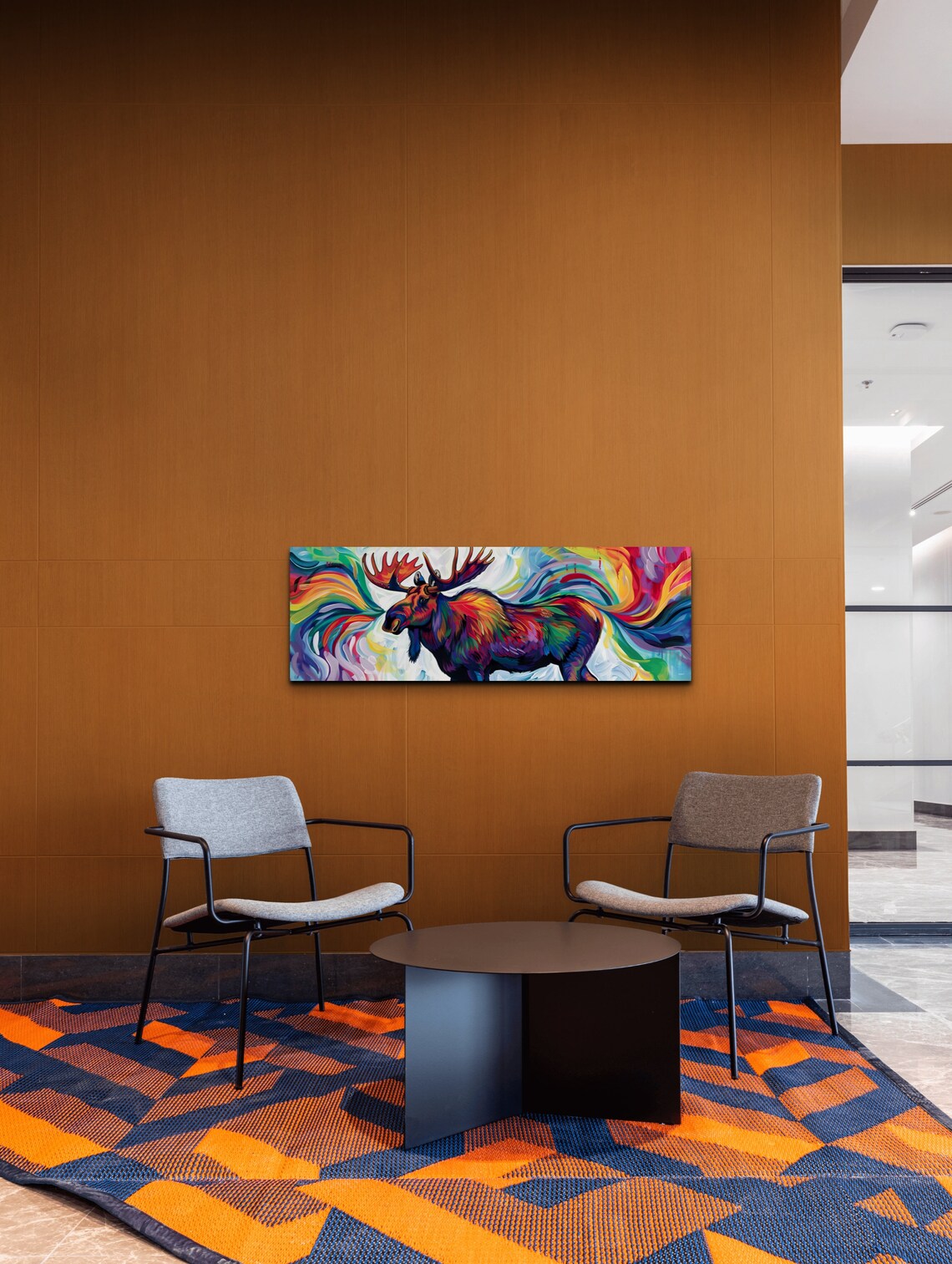 Abstract Rainbow Moose In Swirling Colorful Brushstroke Panoramic Poster - Image 4