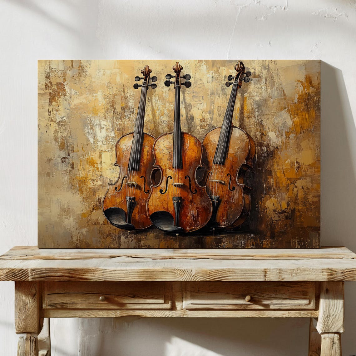 Vintage Three Violins Rustic Warm Classical Oil Painting Poster - Image 4