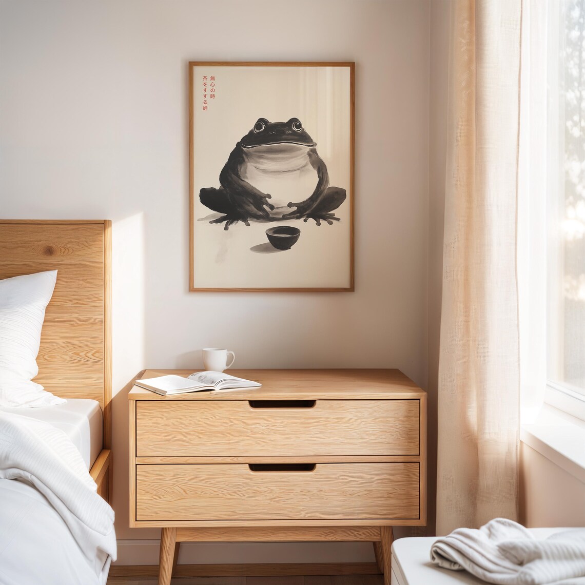 Ink Wash Frog With Tea Cup Japanese Zen Calligraphy Art Poster - Image 4