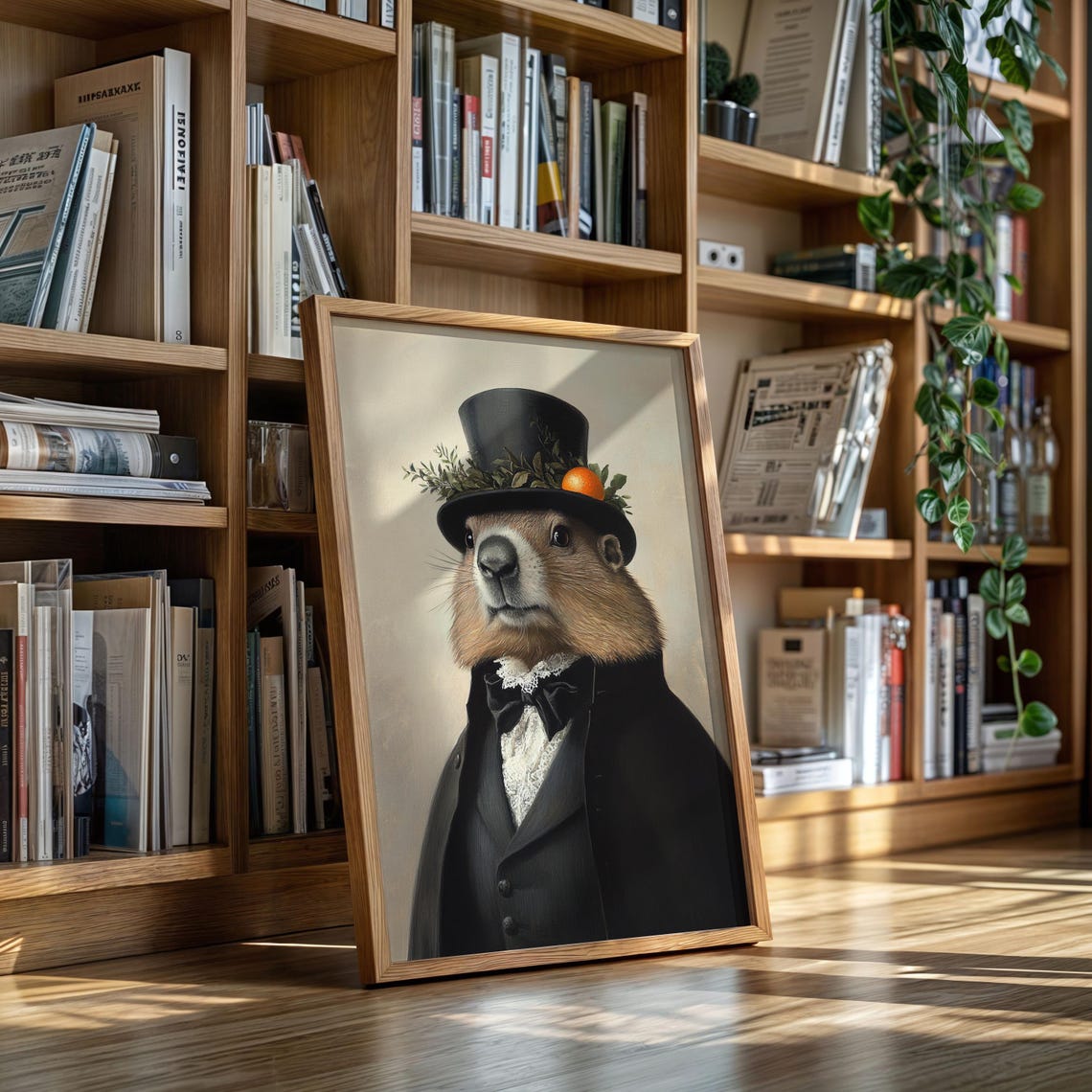 Dapper Groundhog In Top Hat And Tuxedo Victorian Portrait Wall Art