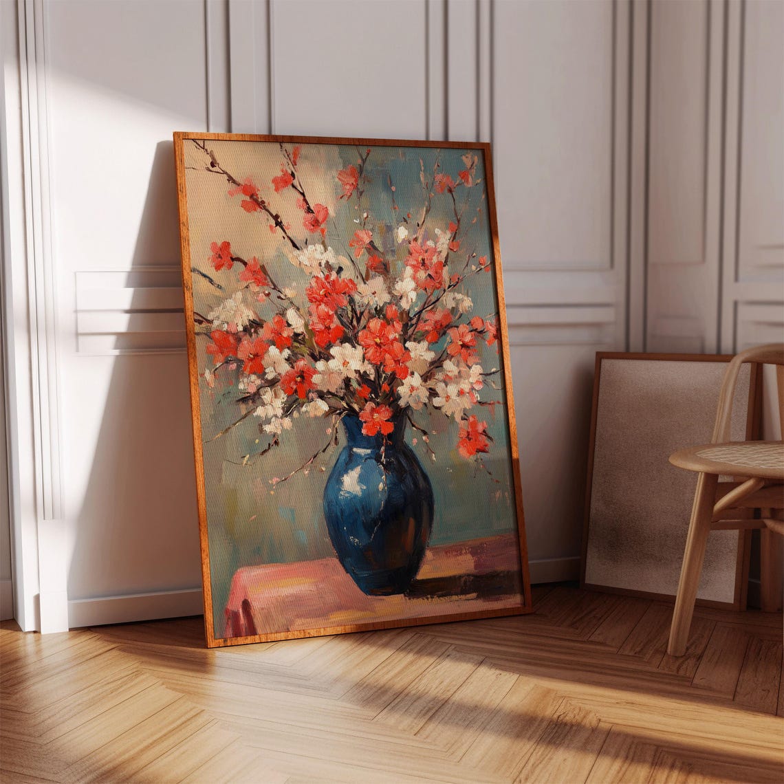 Cherry Blossom Branches in Blue Vase Impressionist Spring Poster - Image 2