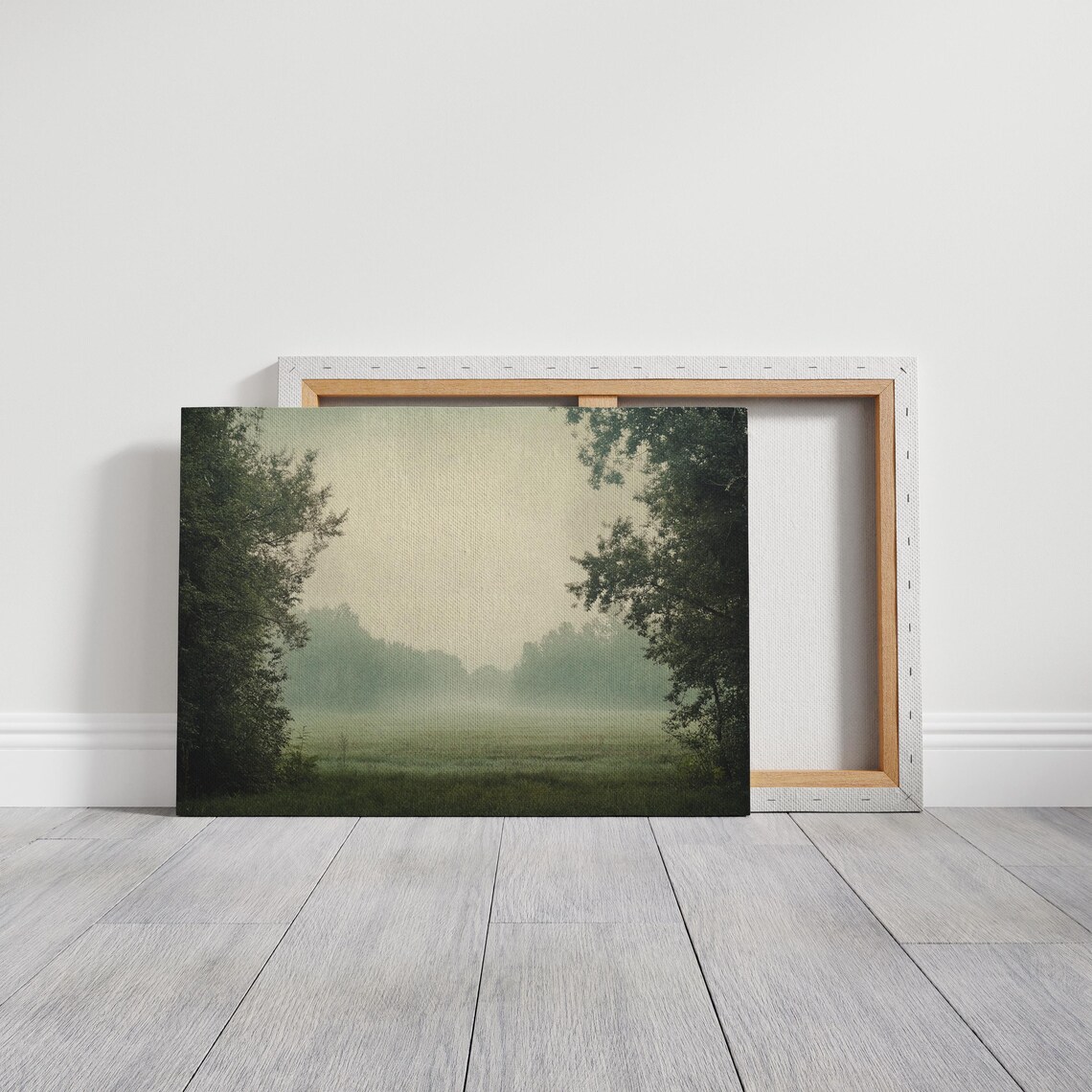 Misty Forest Meadow Wall Art Peaceful Nature Landscape Painting Tranquil Greenery Decor For Relaxing Interior Spaces - Image 3
