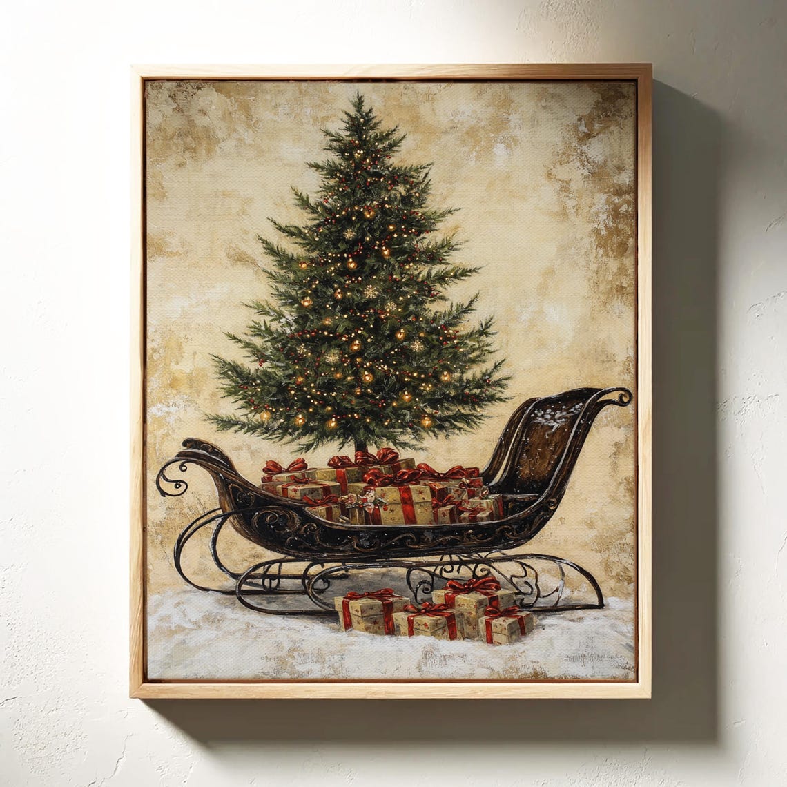Christmas Sleigh Under Glowing Tree With Gifts Cozy Holiday Poster - Image 3