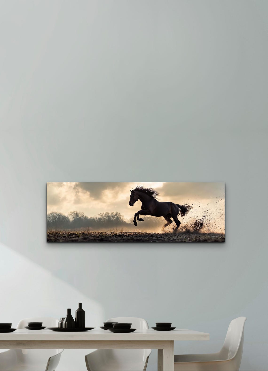 Black Stallion Rearing At Sunset Dusty Field Horse Power Poster - Image 3