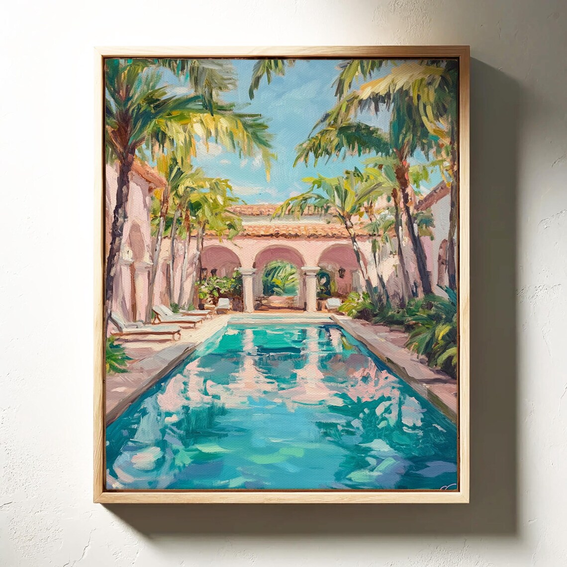 Tropical Courtyard Pool, Mediterranean Style Art Print - Image 6
