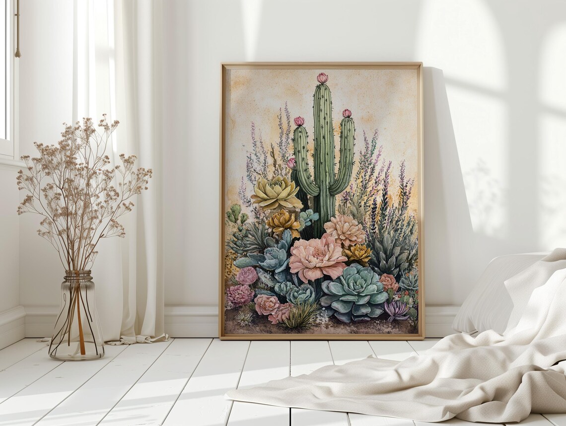Desert Cactus Succulent Floral Watercolor Southwestern Art Poster
