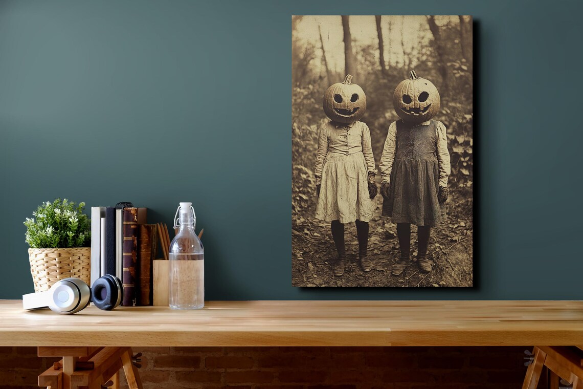 Sepia Creepy Pumpkin Halloween Children Art Print