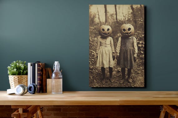 Sepia Creepy Pumpkin Halloween Children Art Print
