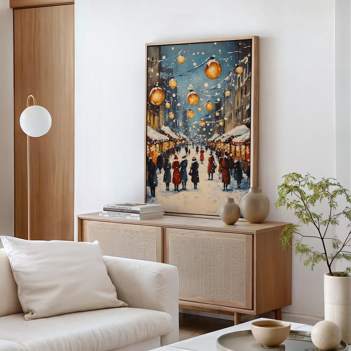 Charming Christmas Market Winter Scene Golden Lanterns Snowfall Poster - Image 6