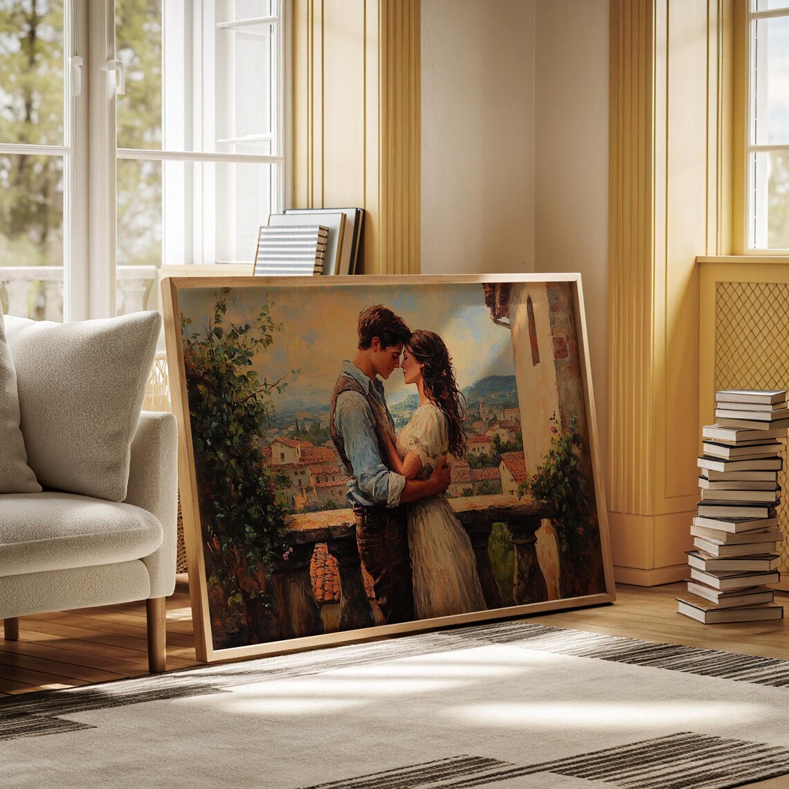 Romantic Balcony Embrace Art Print, Vintage Love - Image 6