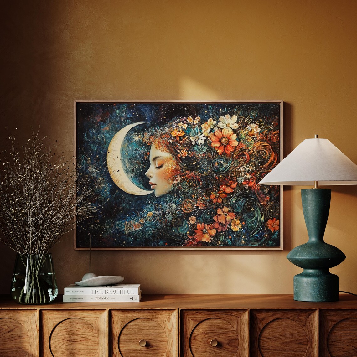 Floral Moon Goddess Art Print, Mystical Portrait - Image 5