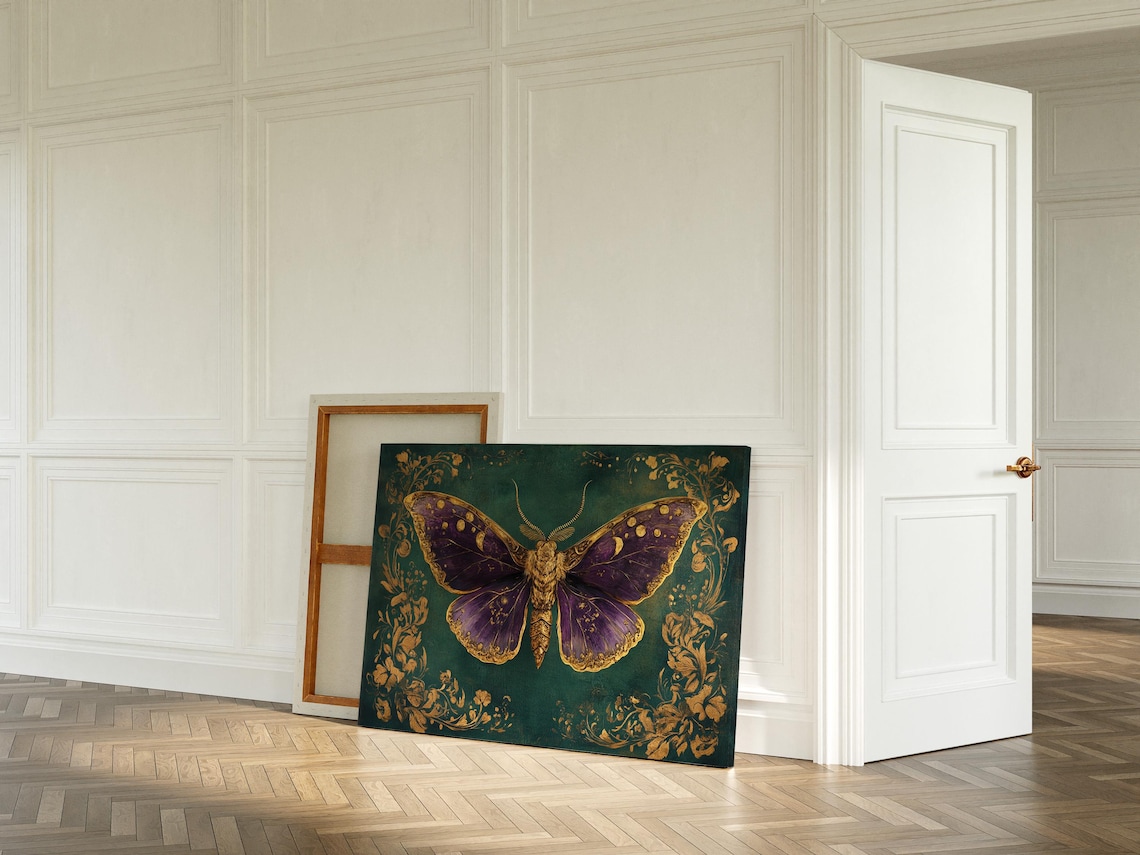 Elegant Purple And Gold Butterfly Art Print, Vintage Decor - Image 2