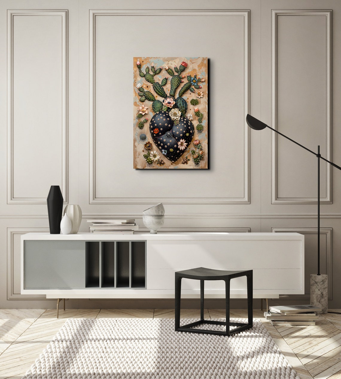 Heart Shaped Cactus With Blooming Flowers Southwestern Poster - Image 7