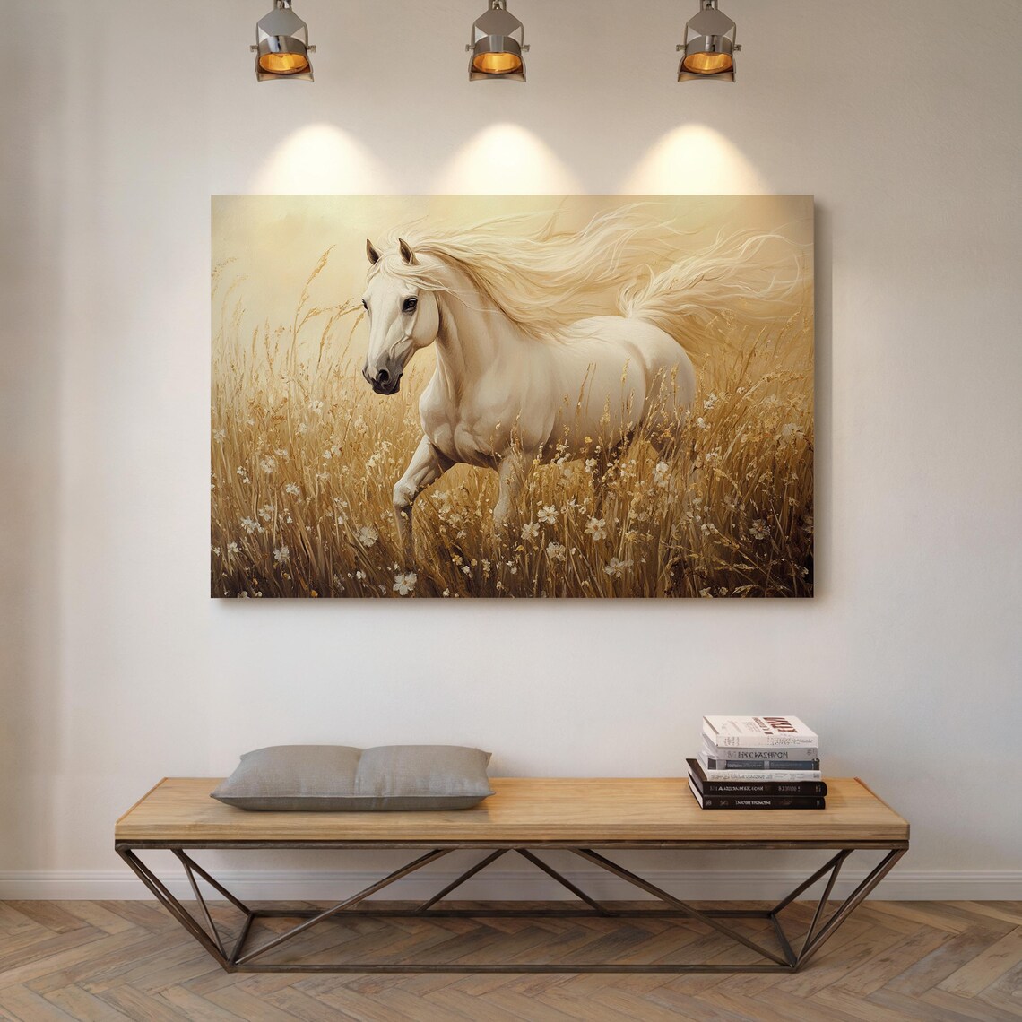 Running White Horse Golden Field Majestic Wild Equine Nature Poster - Image 4
