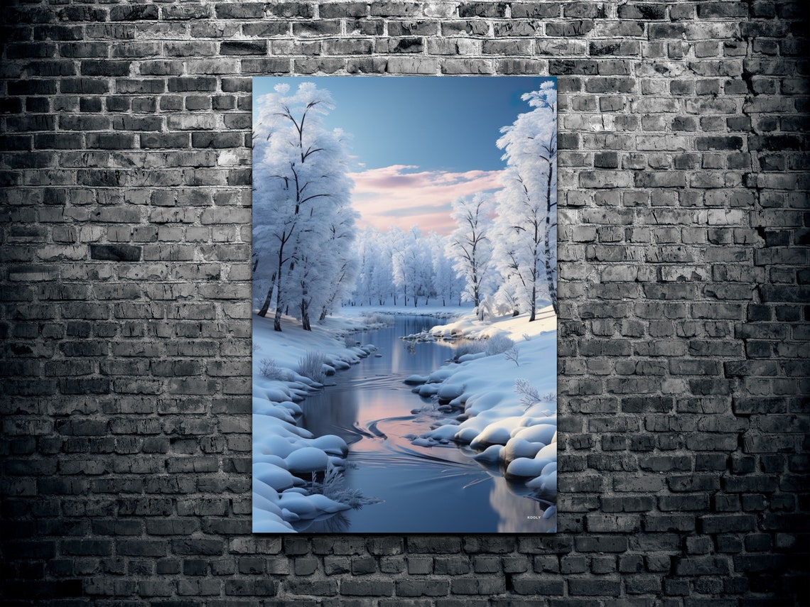 Snowy Trees And River Winter Art Print - Image 2