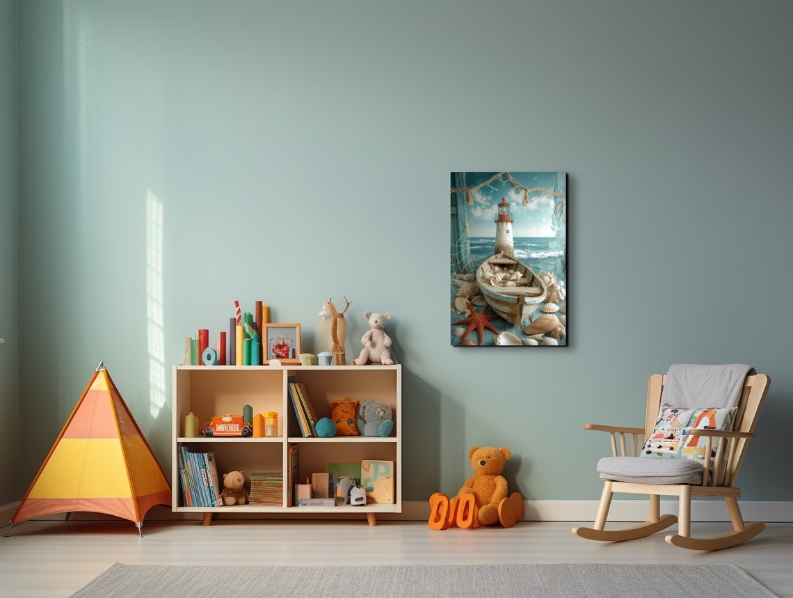 Lighthouse Rowboat Seashells Starfish Coastal Nautical Poster - Image 7
