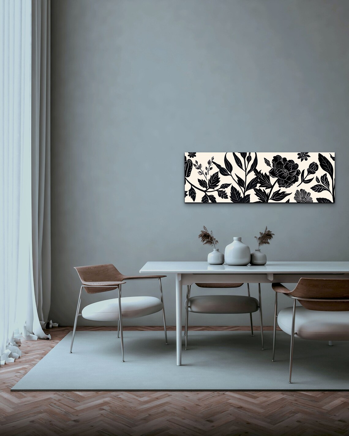 Abstract Black White Flowers, Minimalist Botanical Art - Image 4