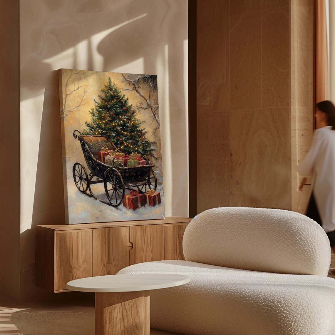 Vintage Christmas Sleigh With Tree And Gifts Snowy Holiday Poster - Image 4