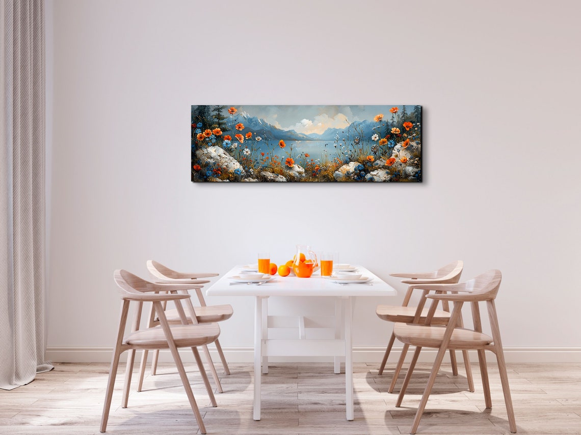 Orange Wildflowers by a Mountain Lake in a Painterly Style Poster - Image 4