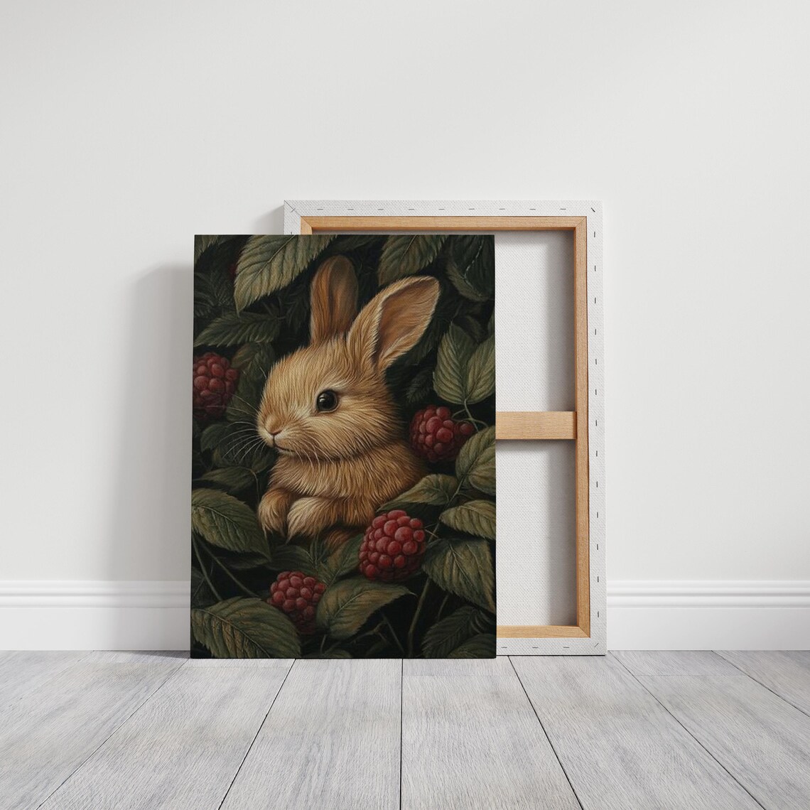 Bunny Rabbit Among Ripe Raspberries Dark Moody Woodland Animal Poster - Image 3