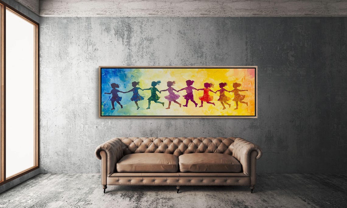 Children Holding Hands Rainbow Silhouette Kids Playing Color Poster - Image 3