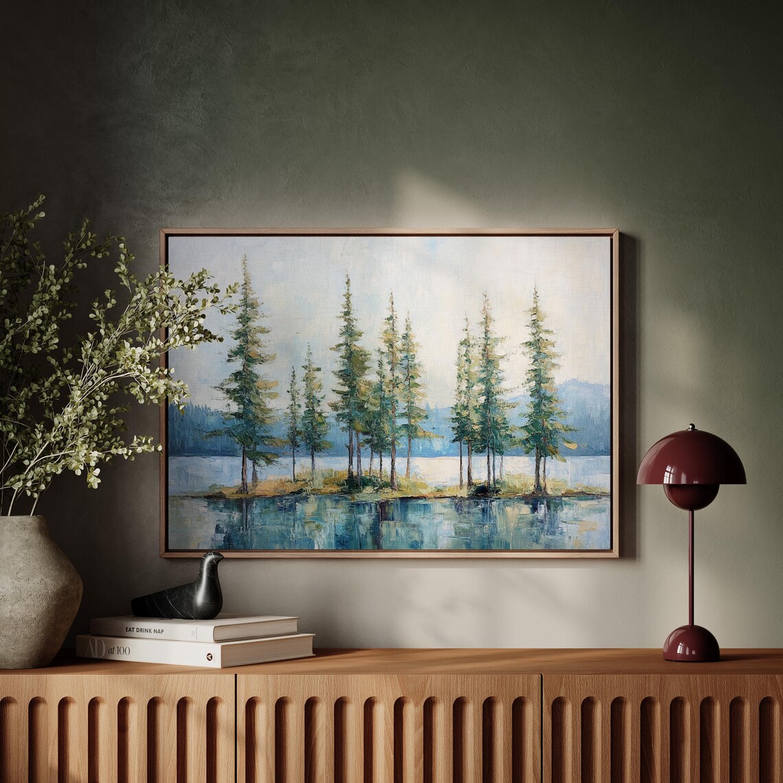 Serene Pine Forest Lake, Rustic Landscape Art Print - Image 6
