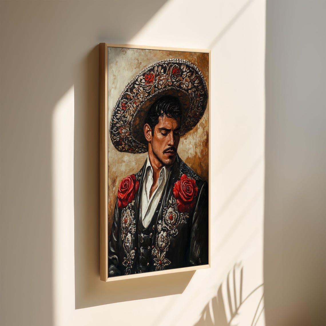 Mexican Charro In Sombrero Vintage Oil Painting Portrait Poster