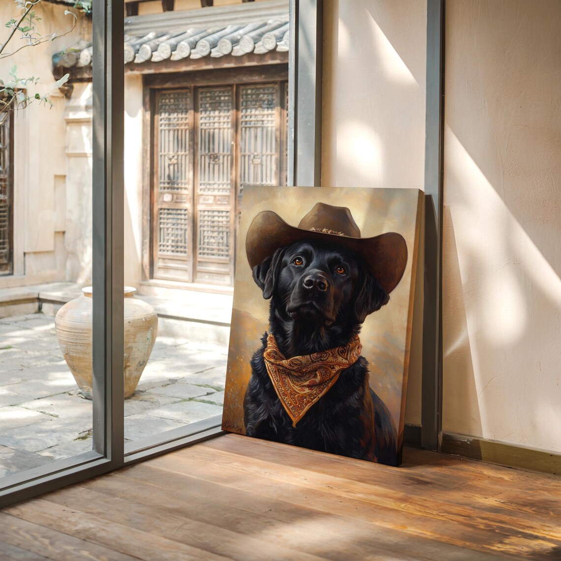 Black Labrador Cowboy Hat And Bandana Western Dog Portrait Poster - Image 4