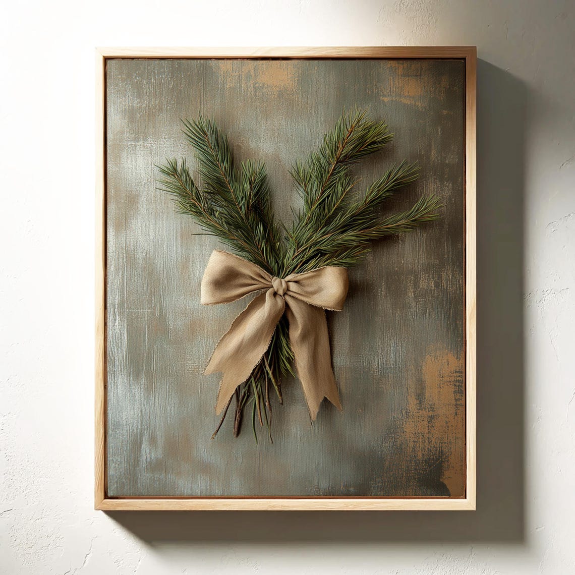 Pine Branch with Beige Satin Bow Rustic Holiday Wall Decor Poster - Image 5