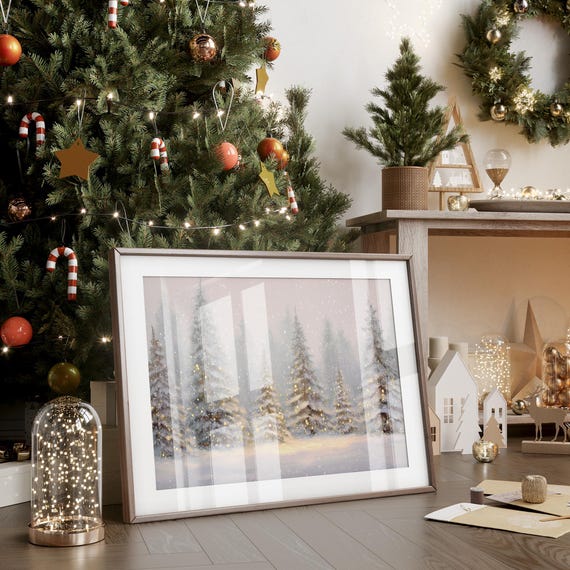 Glowing Snowy Pines In Winter Forest Scene