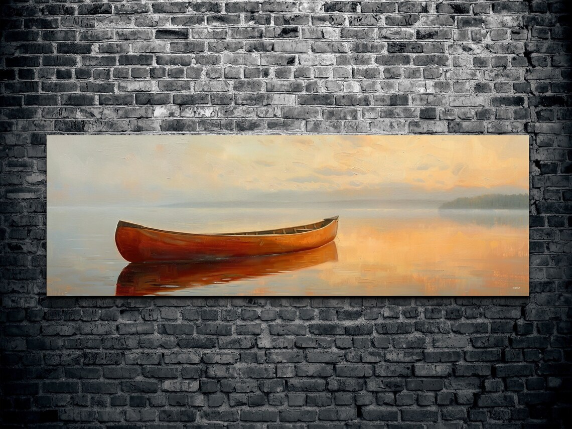 Brown Canoe Art Print, Rustic Lake House Decor - Image 2