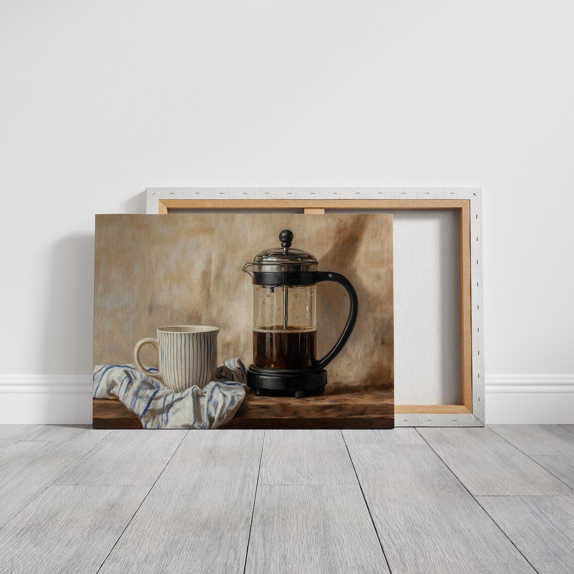 Vintage French Press Coffee Art, Rustic Kitchen Decor - Image 3