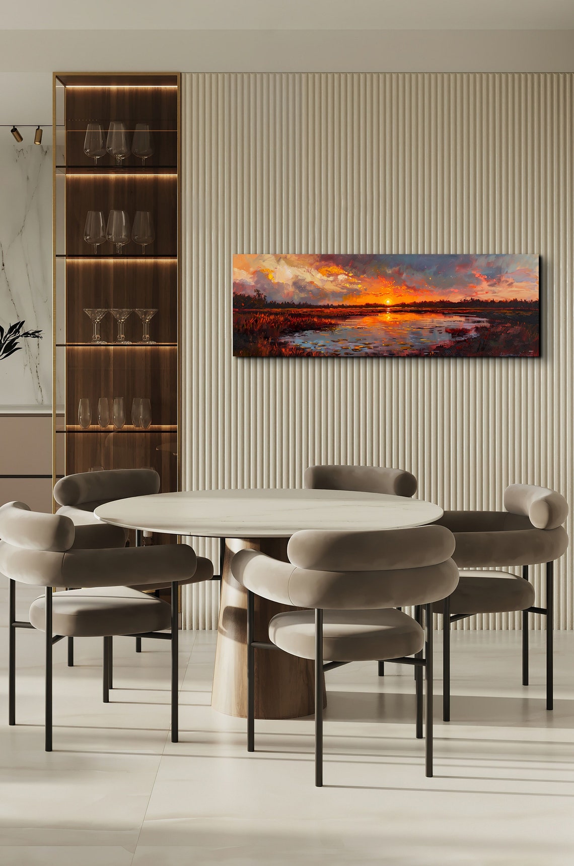 Dramatic Fiery Orange Sunset Over a Wetland with Lily Pads Poster - Image 6