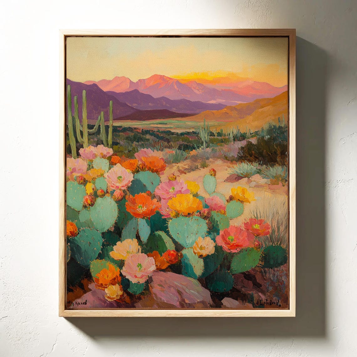 Vibrant Desert Cactus Flower Art Southwest Landscape Sunset Poster - Image 4