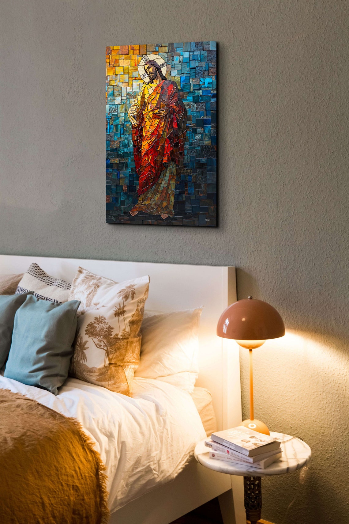 Jesus Christ Stained Glass Mosaic Portrait with a Golden Halo Poster - Image 4