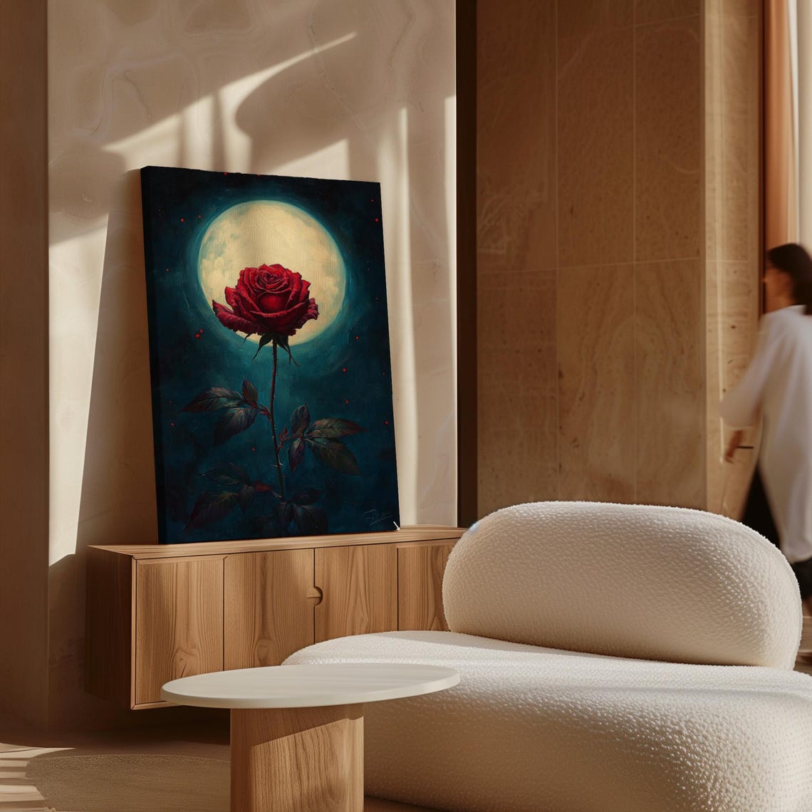 Single Red Rose Glowing Full Moon Night Dramatic Floral Poster - Image 6