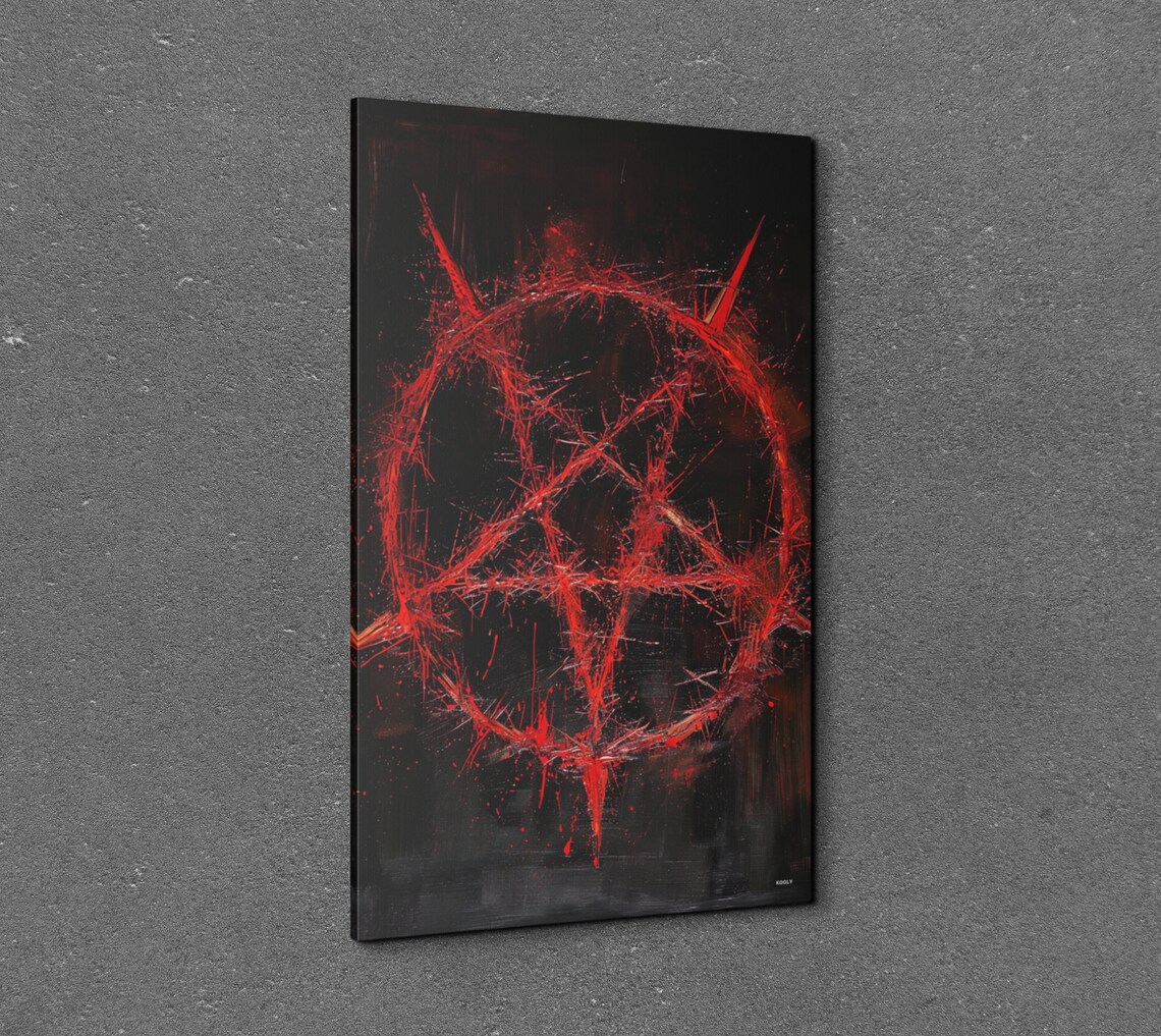 Red Pentagram Dark Occult Oil Painting Gothic Symbol Art Poster - Image 2