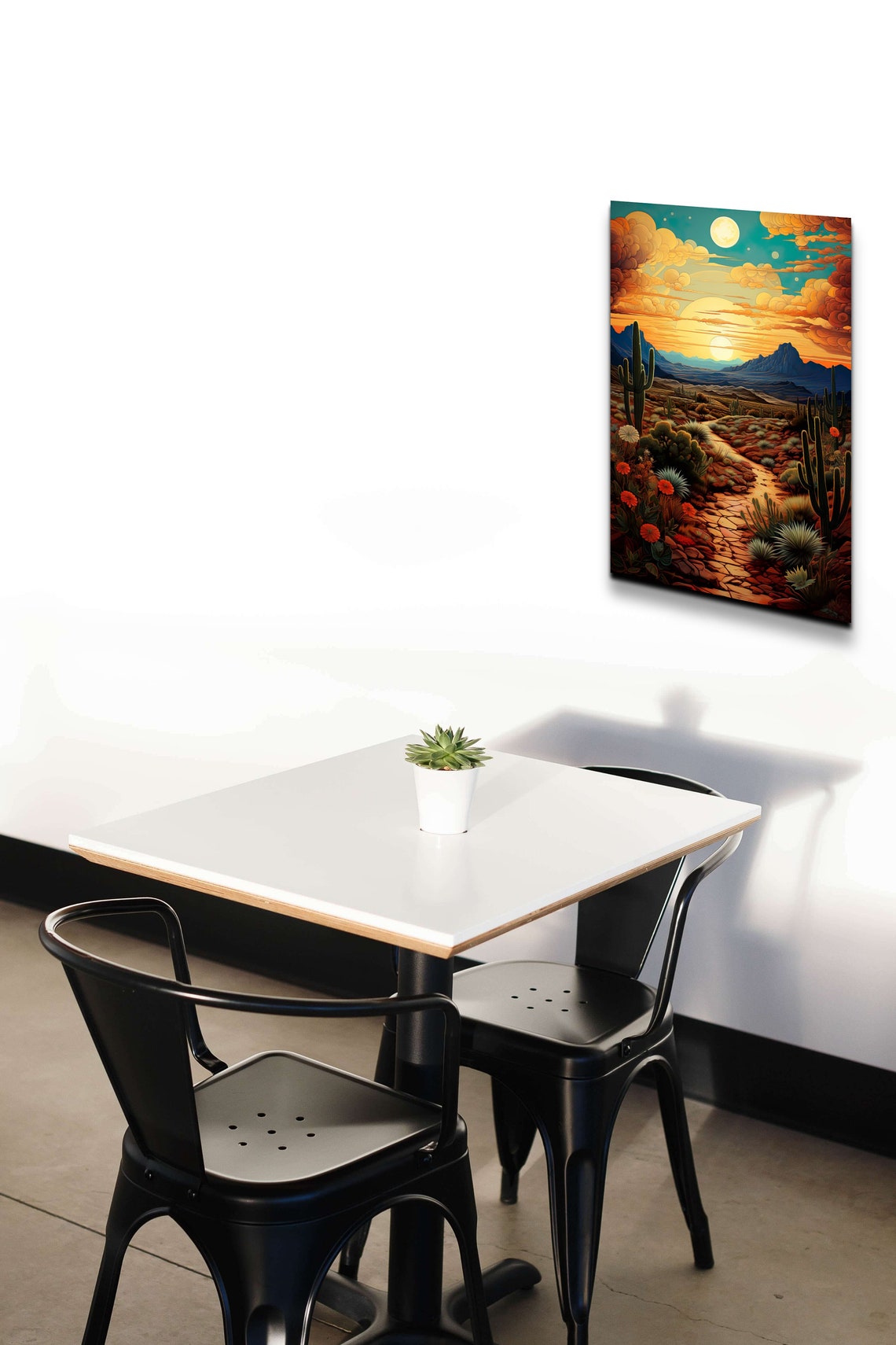 Desert Path With Cacti And Wildflowers At Sunset Trail Poster - Image 6