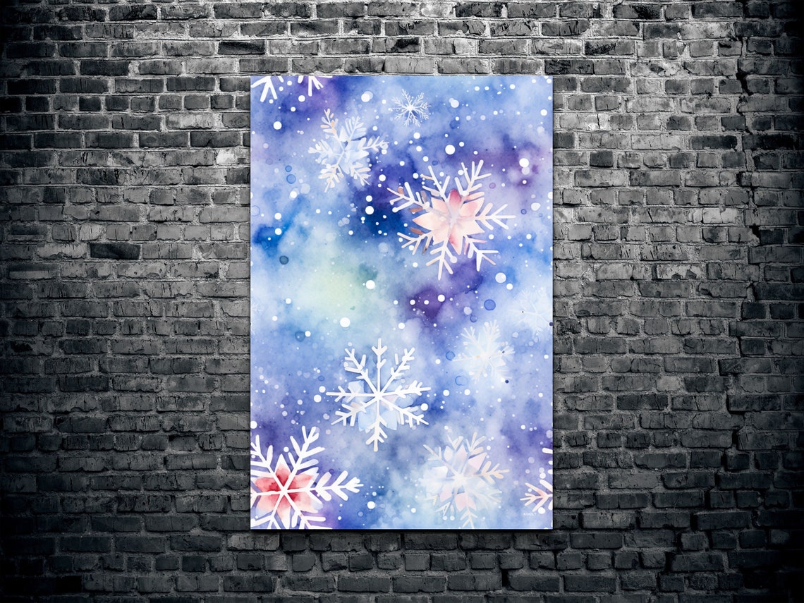 Watercolor Snowflakes On Blue Winter Wonderland Artwork Poster - Image 2