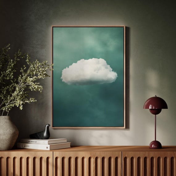 Minimalist Cloud Canvas Art Single Fluffy White On Soft Teal Sky Serene Wall Decor For Modern Neutral Spaces