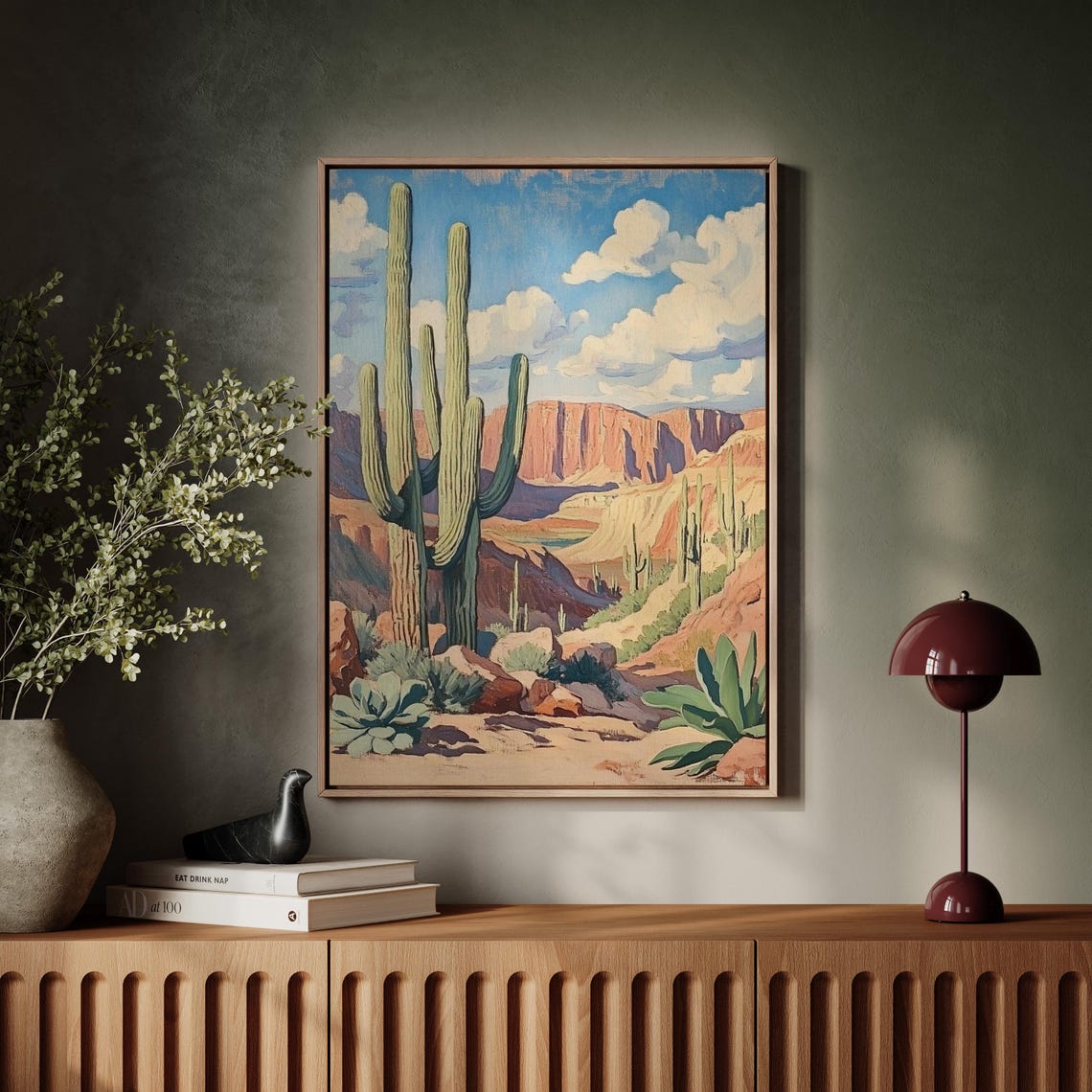 Vintage Saguaro Cactus Desert Landscape Red Rock Canyon Poster - Image 5