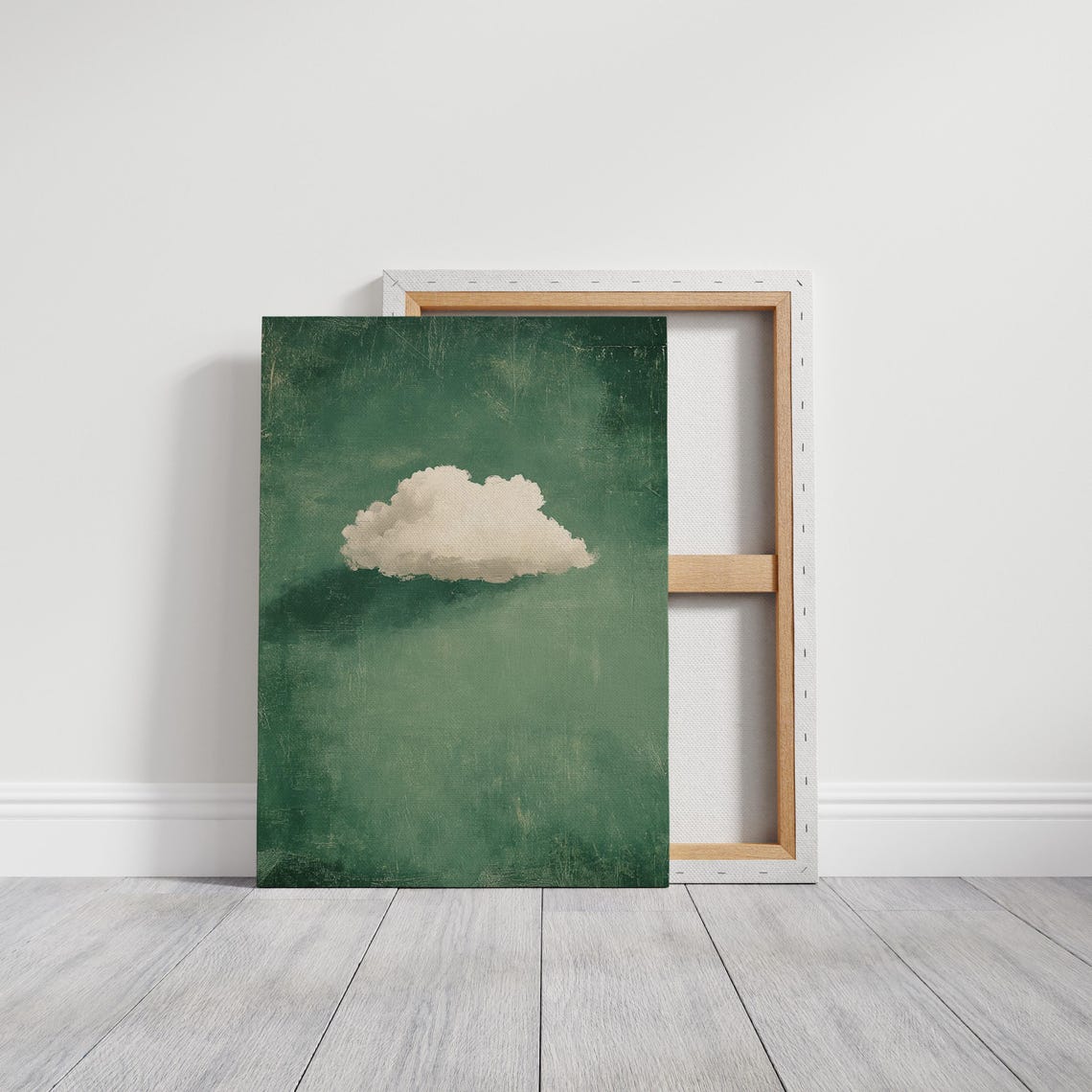 Minimalist White Cloud On Green Art Modern Abstract Nature Inspired Wall Decor For Calm And Contemporary Spaces - Image 6