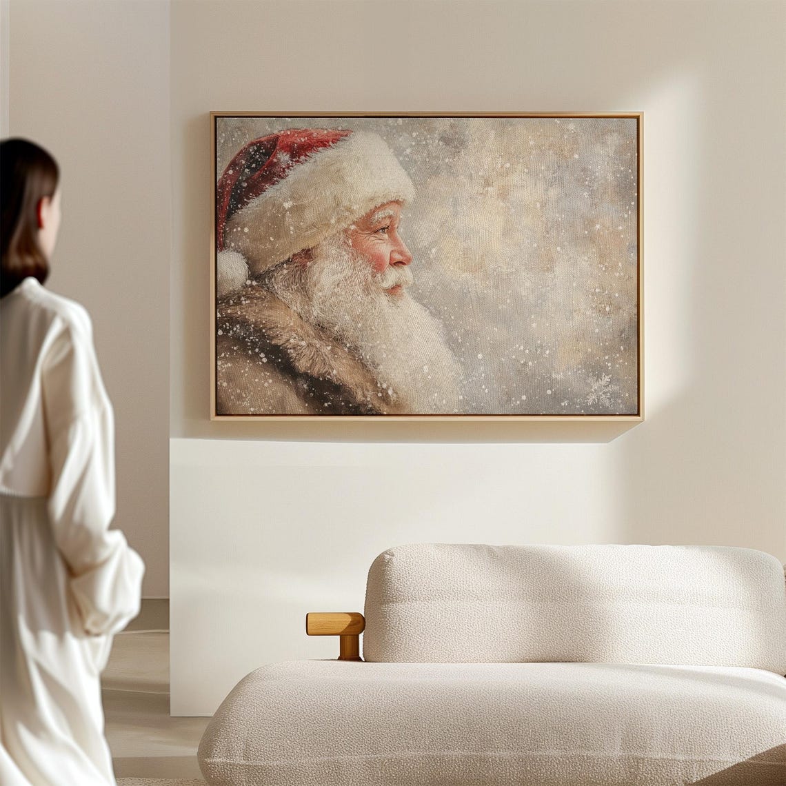 Vintage Santa Claus Profile Snow Portrait Classic Christmas Poster - Image 3