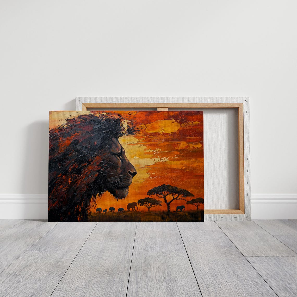 Majestic Lion Sunset African Wildlife Elephants Savannah Safari Poster - Image 3